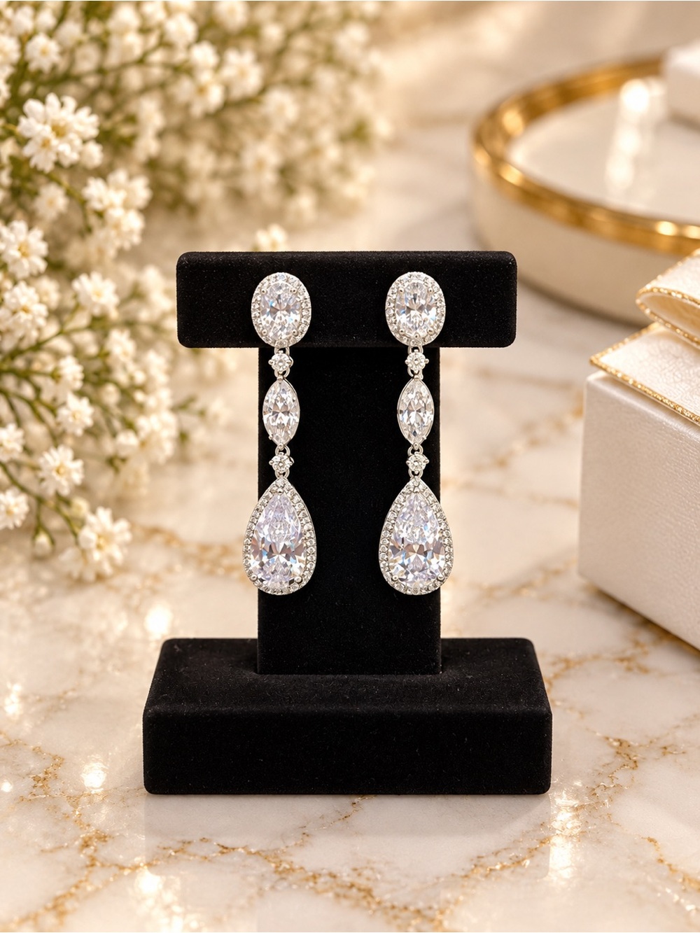 NADRI CZ Oval Drop Earrings